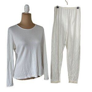 Cuddl Duds Set Top Pants Cream Size L Large Lace Trim (READ)